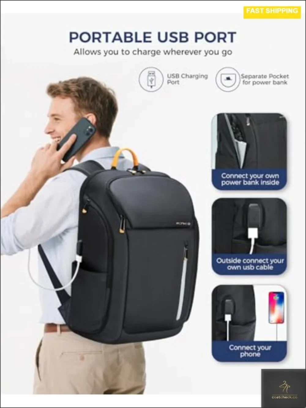 18 Inch Laptop Backpack for Men with USB Port, Water Resistant Business Travel